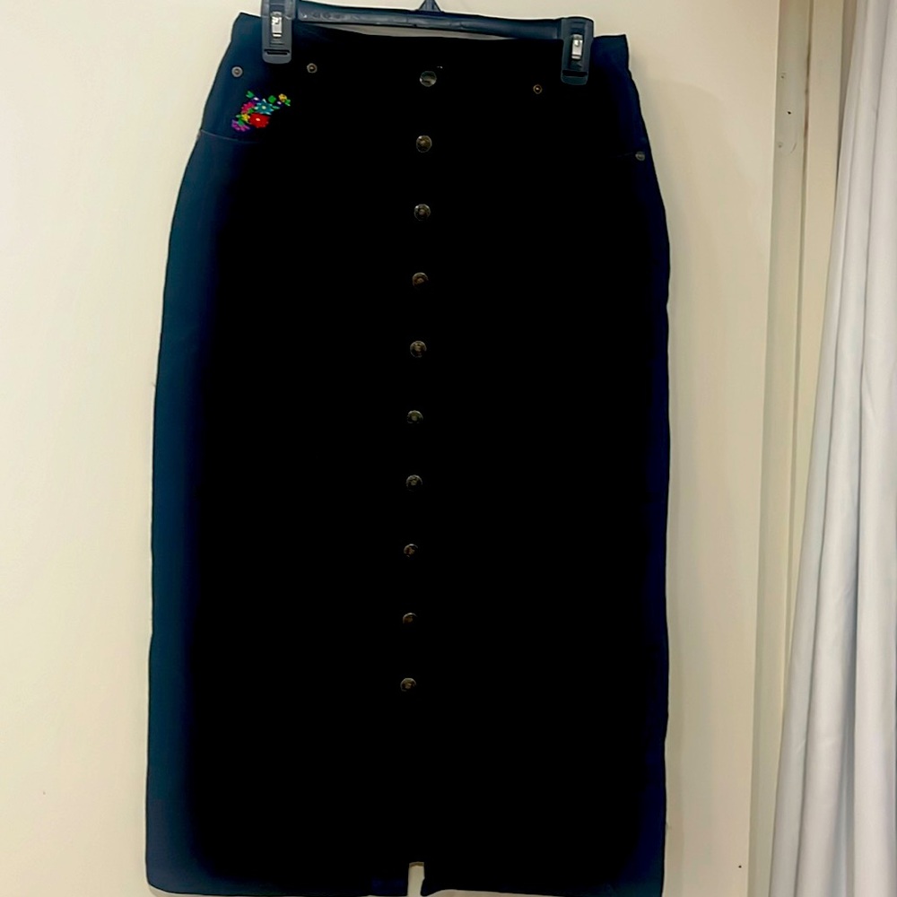 Vintage Caroline Little black denim midi skirt size M
